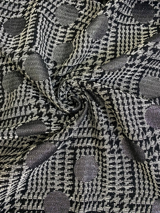 Костюмная шерсть принт, зигзаг, горох, черный/белый, люрекс серебро