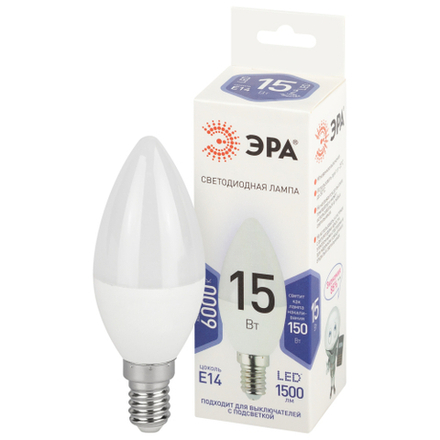 Лампа светодиодная ЭРА STD LED B35-15W-860-E14 15Вт свеча холодный дневной свет Е14