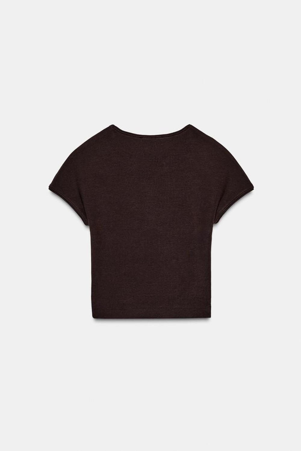 ZARA УКОРОЧЕННАЯ ФУТБОЛКА С КОРОТКИМИ РУКАВАМИ, КОРИЧНЕВЫЙ