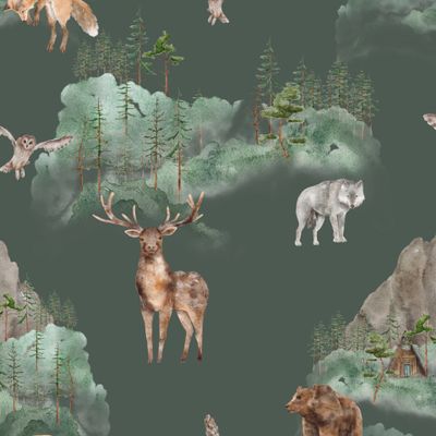 В лесу зеленый фон