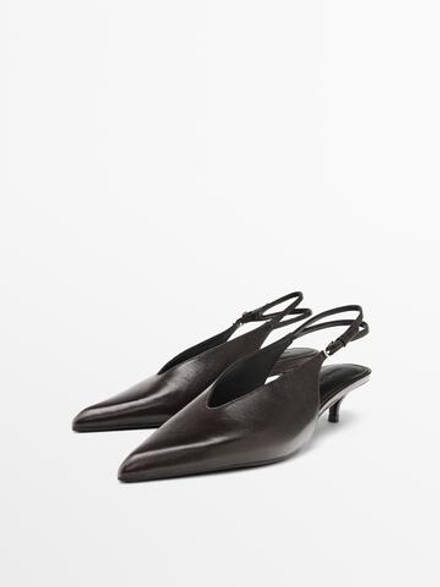 Massimo Dutti Кожаные мюли на высоком каблуке, коричневый