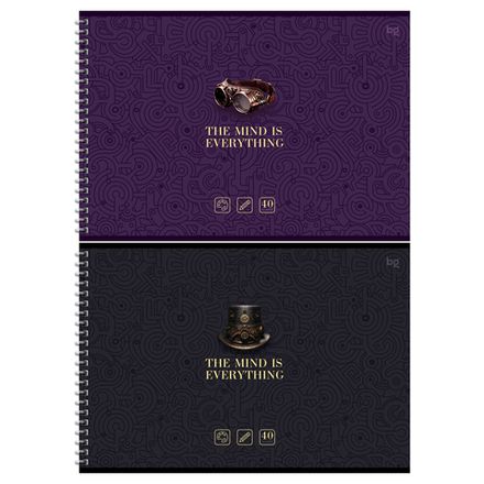 Альбом для рисования 40л, А4, BG Стимпанк, на гребне, обл. картон, выб.лак, ассорти