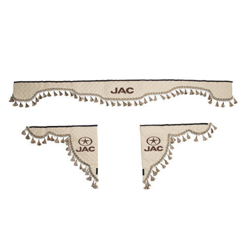 Ламбрекен с косынками стеганые JAC (экокожа, бежевый, бежевые кисточки)