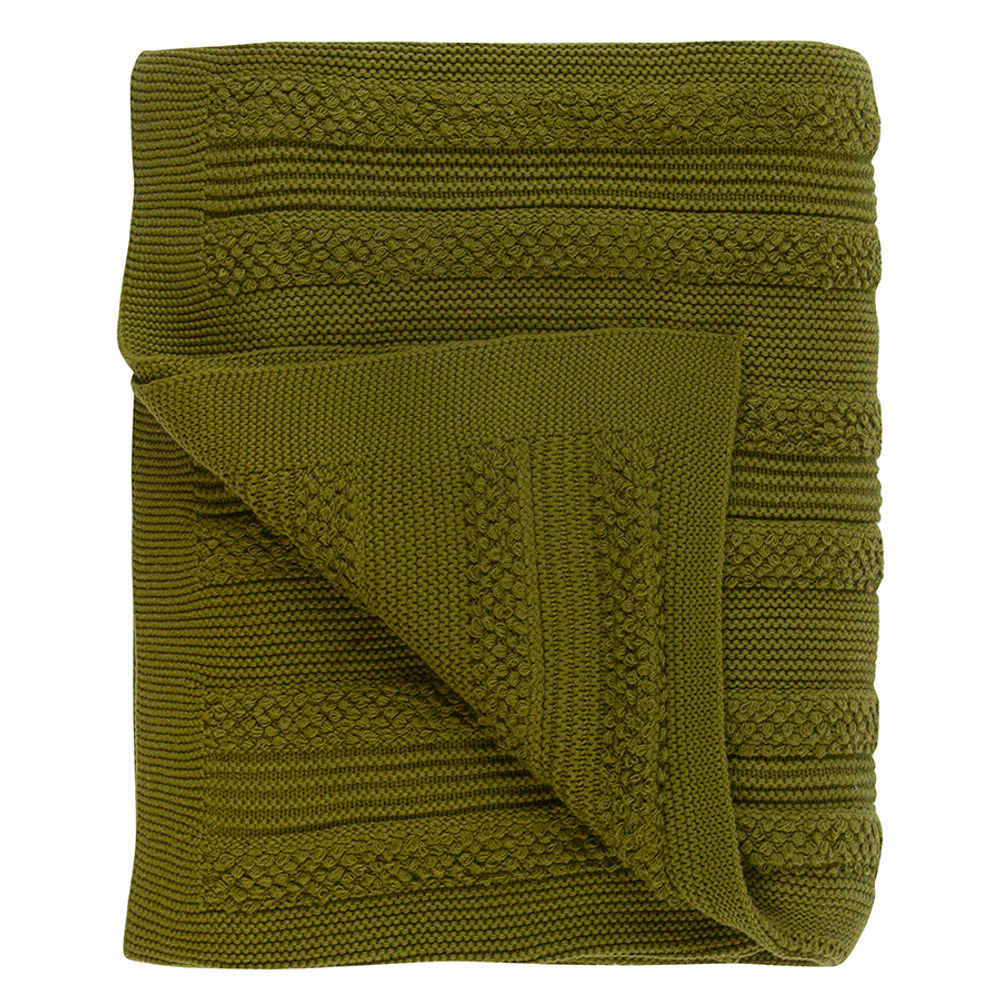 Плед из хлопка с буклированной вязкой оливкового цвета из коллекции essential, 130х170 см