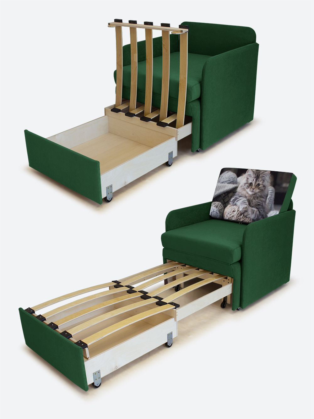 Кресло-кровать "Миник" с подлокотниками, купон Котенок в клубках