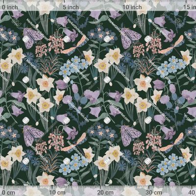 Полевые цветы, мотылёк, стрекоза на тёмном by CeladonWall 638 DPI