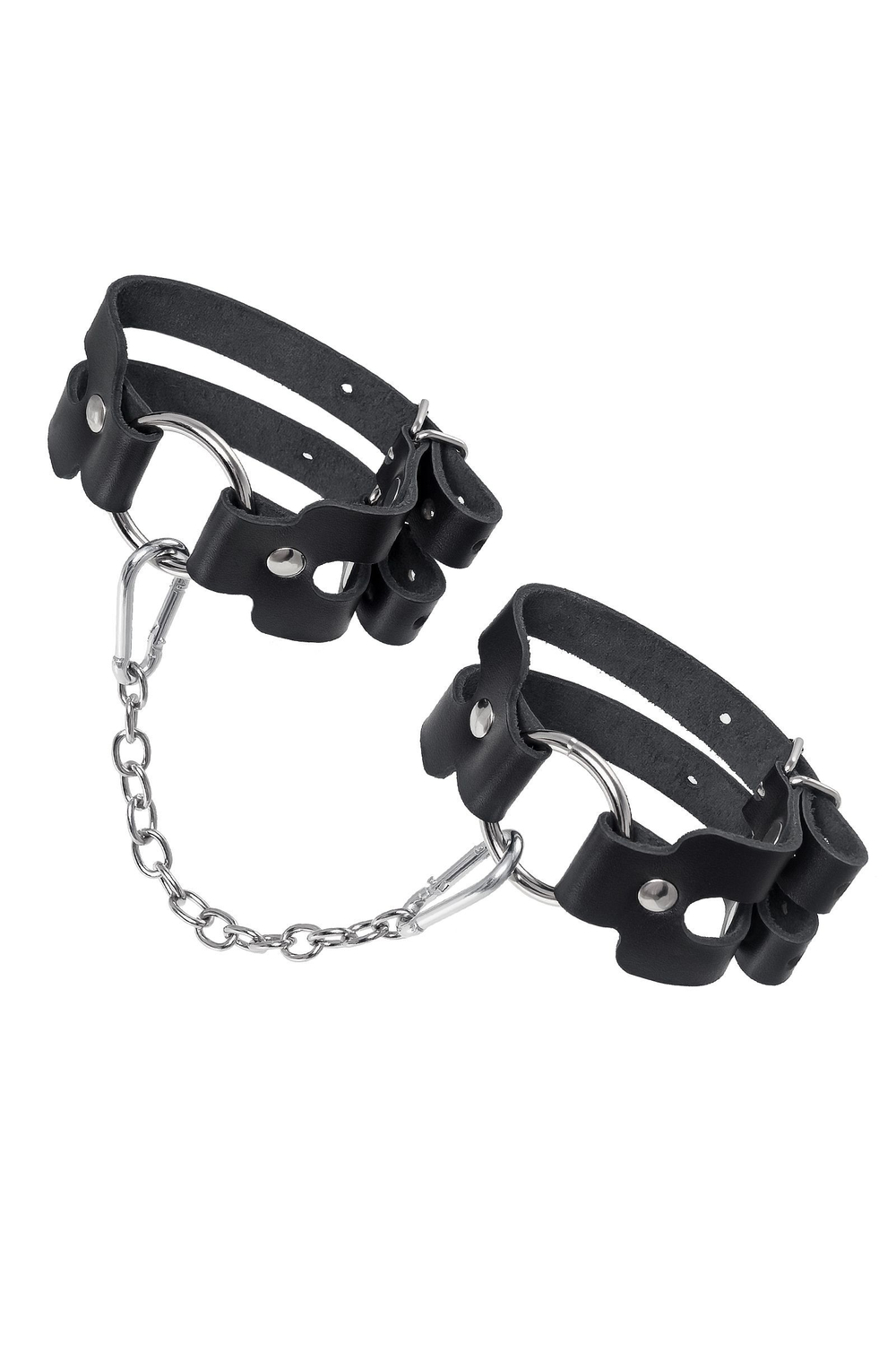 Черные кожаные оковы из двух ремешков (Цвет: черный)