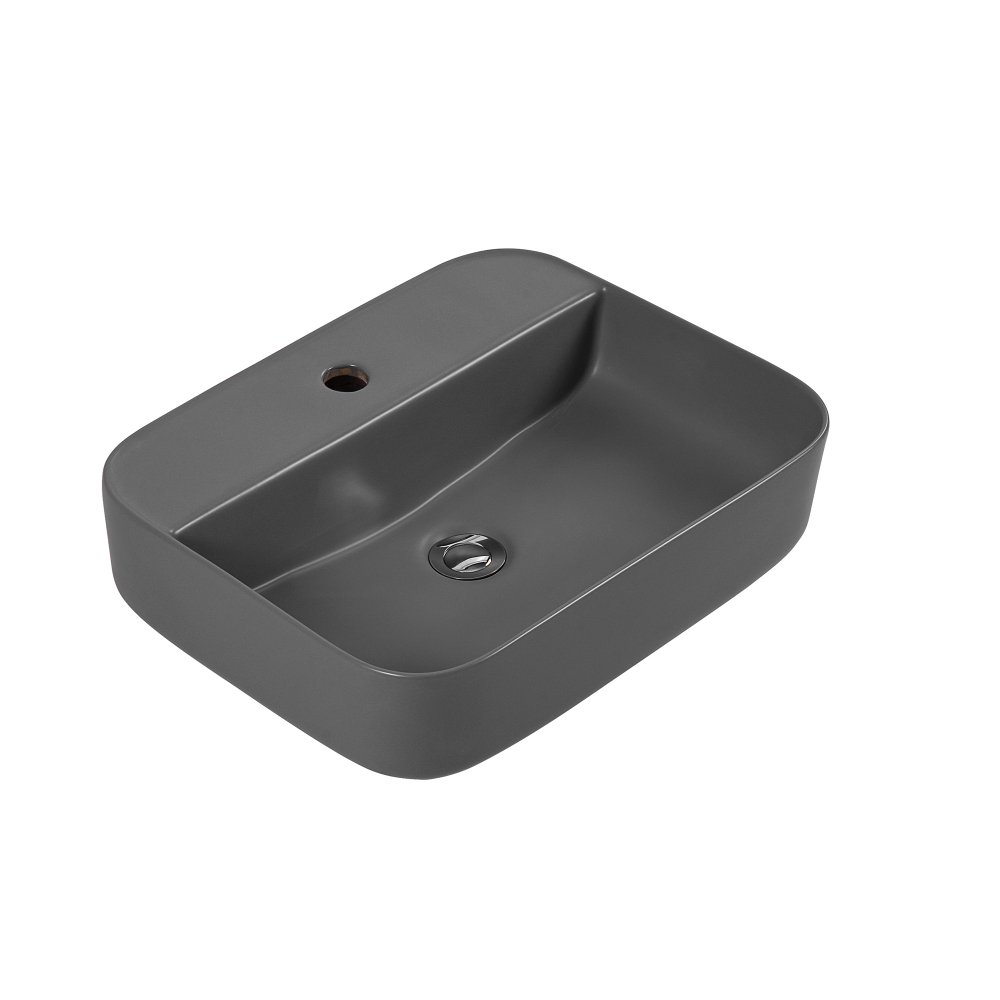 Раковина накладная для установки на столешницу AQUATEK ВЕГА  AQ5506-MG 500*395*140, с отверстием под смеситель, матовый серый