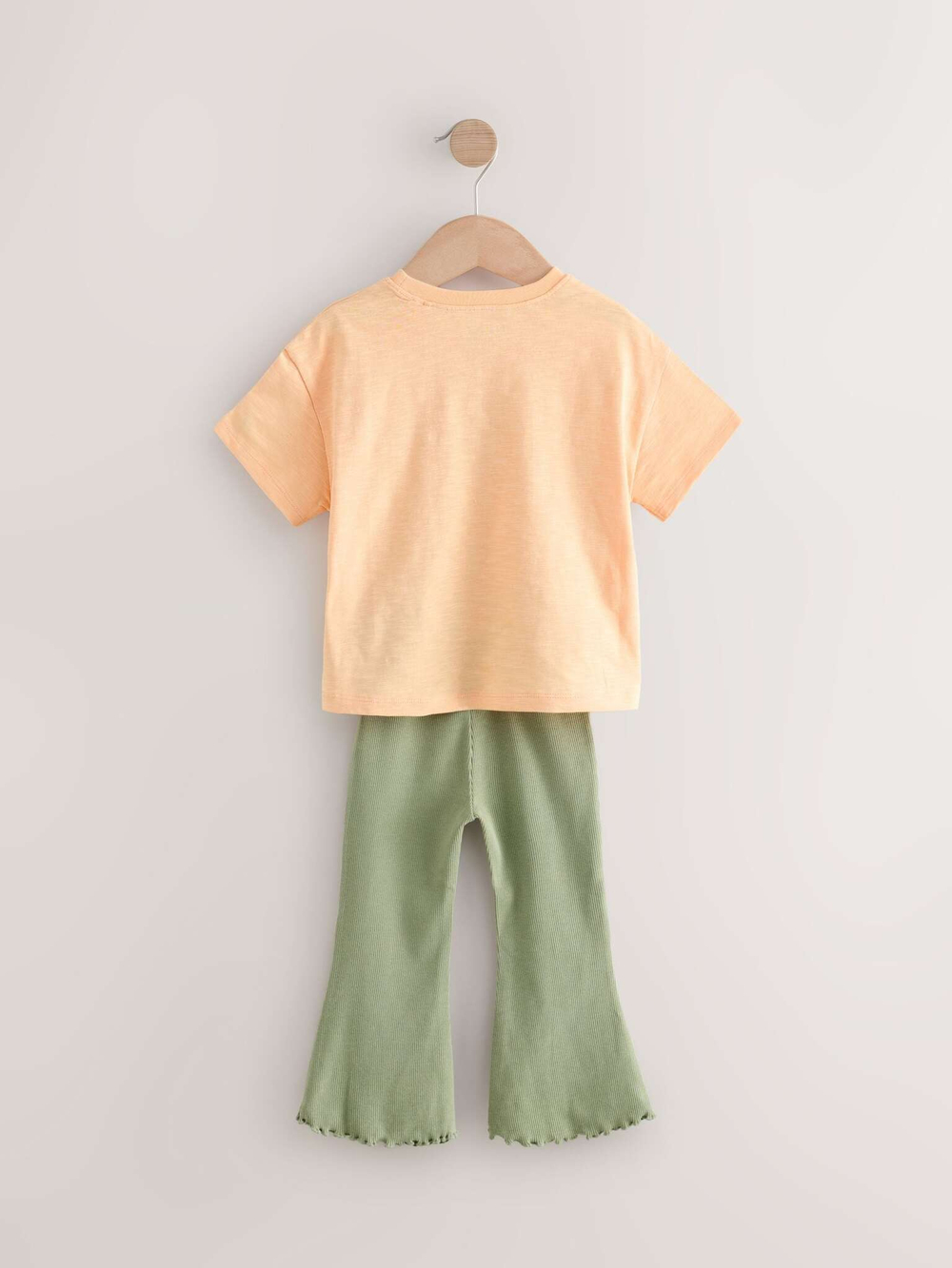 Футболка и легинсы-клеш в комплекте для девочки Next AD5-471, Светло-оранжевый, Хаки