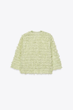 ZARA КАРДИГАН С БАХРОМОЙ И БАНТОМ ИЗ ОРГАНЗЫ, СВЕТЛО-ЗЕЛЕНЫЙ
