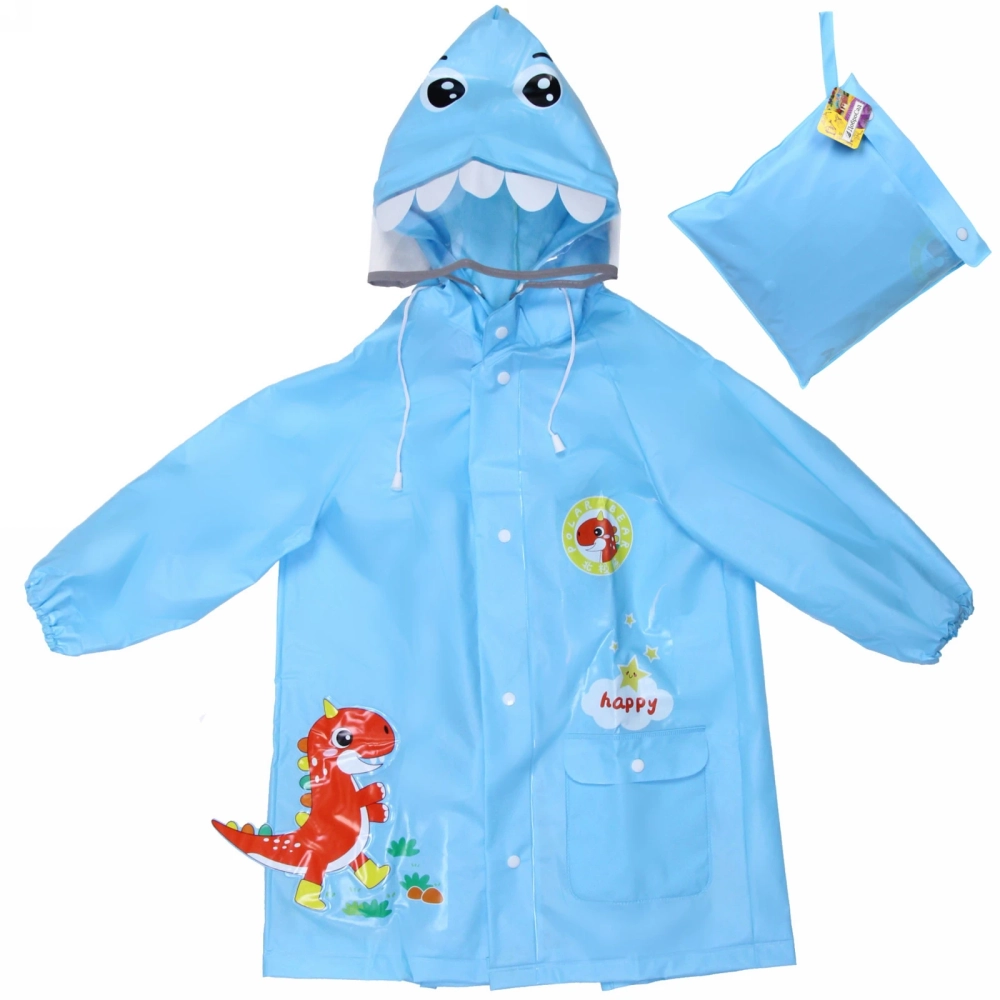 Дождевик-плащ детский «Рокки-Динозаврик» с капюшоном, рукава на резинке, цвет голубой, размер M(64*46см) ДоброСад