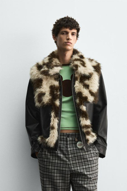 ZARA HARRY LAMBERT X DISNEY КУРТКА ИЗ ИСКУССТВЕННОЙ КОЖИ С КОНТРАСТНОЙ ОТДЕЛКОЙ, КОРИЧНЕВЫЙ