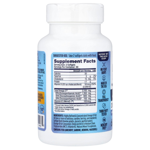 OceanBlue, Professional, Omega-3 2100® с витаминами K2 и D3, апельсин, 60 капсул