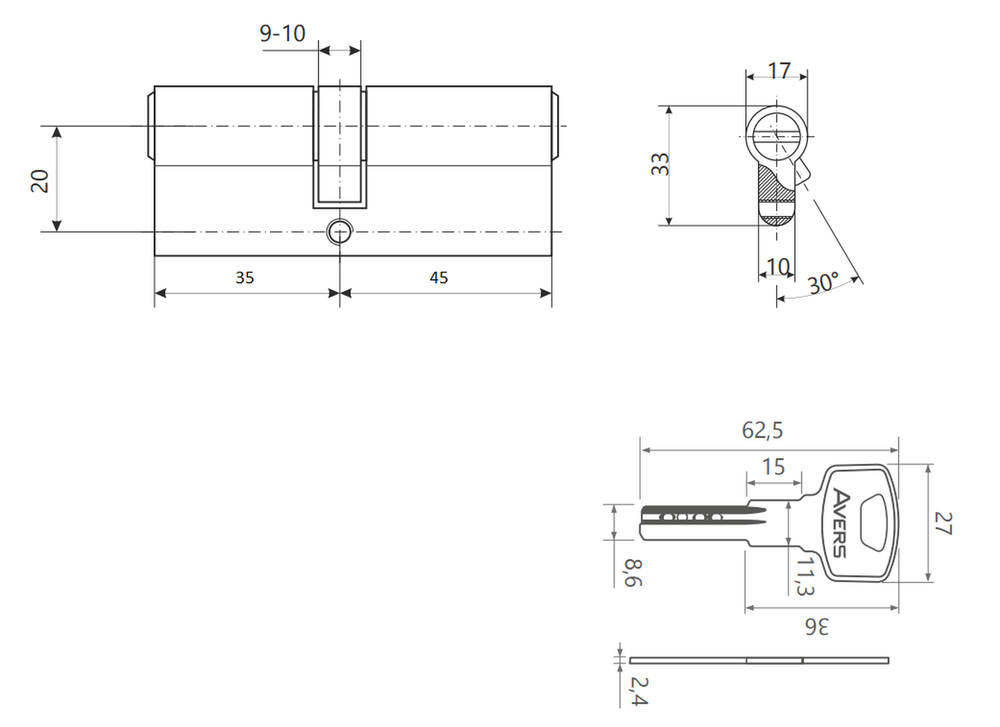 Цилиндровый механизм Avers GM-80(35/45)-CR