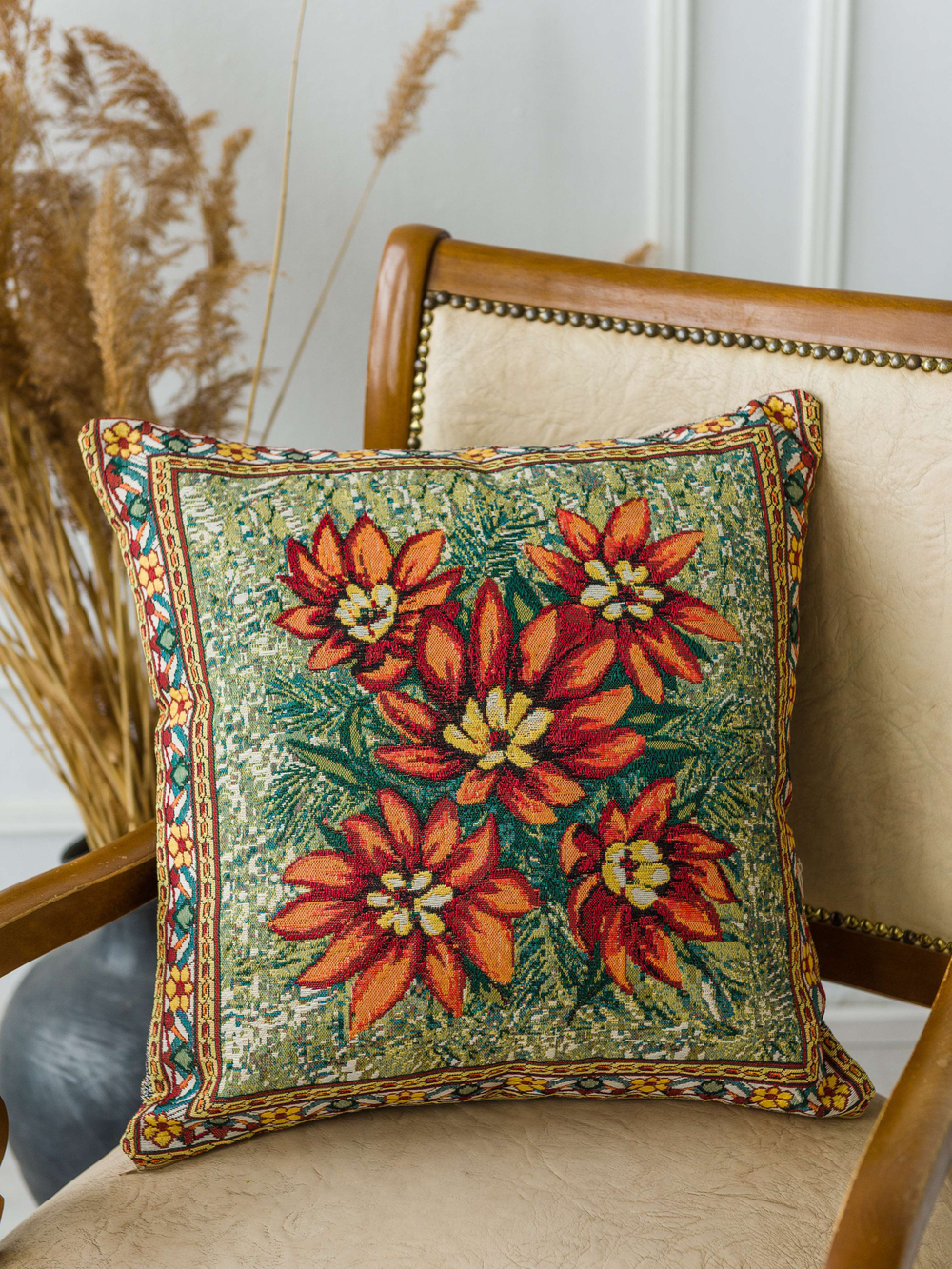 Наволочка гобеленовая для декоративной подушки (38х38) Оранжевое лето