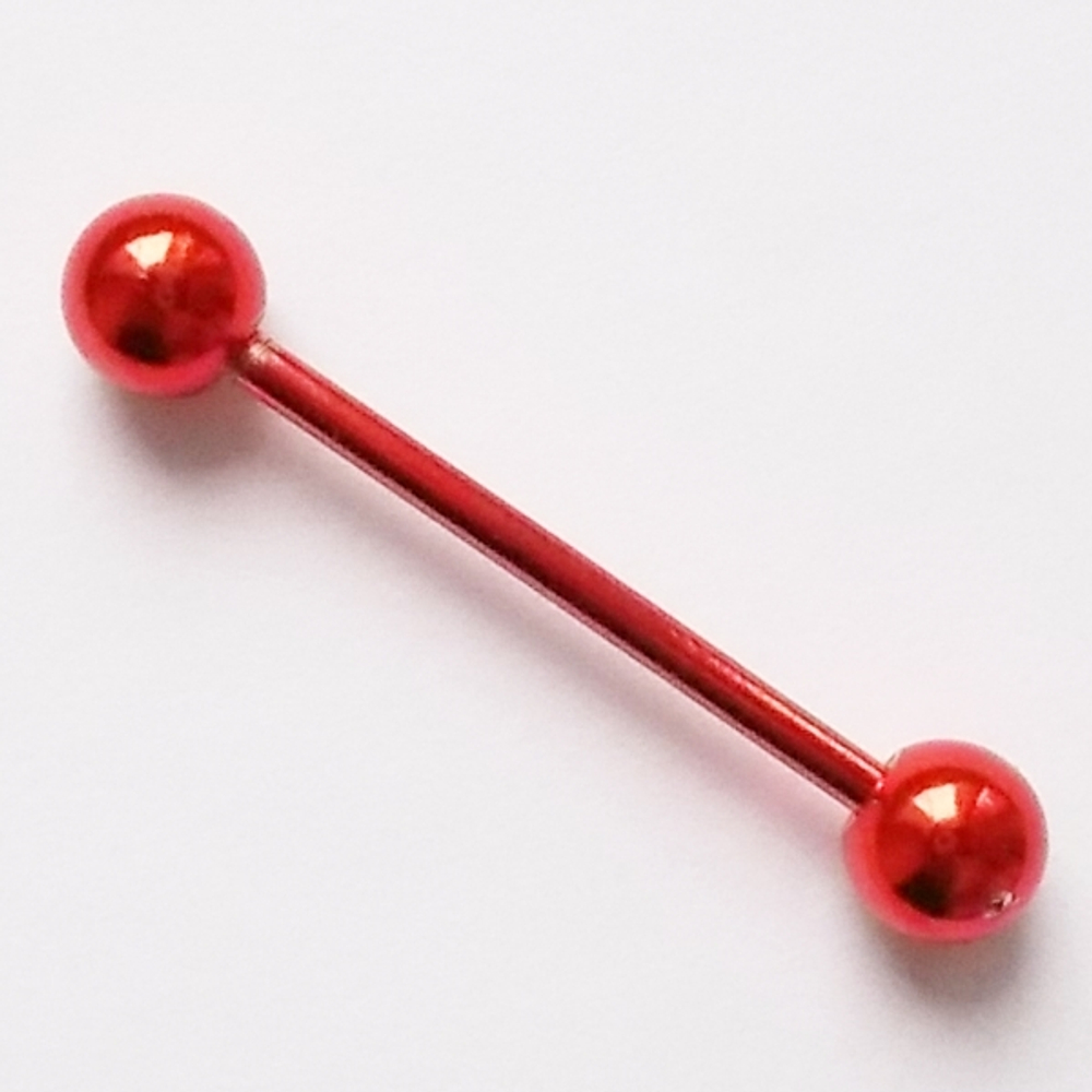 Штанга для пирсинга языка с шариком 15х1,6х6 мм. Медицинская сталь, цветное анодирование. Красная. 1 шт.