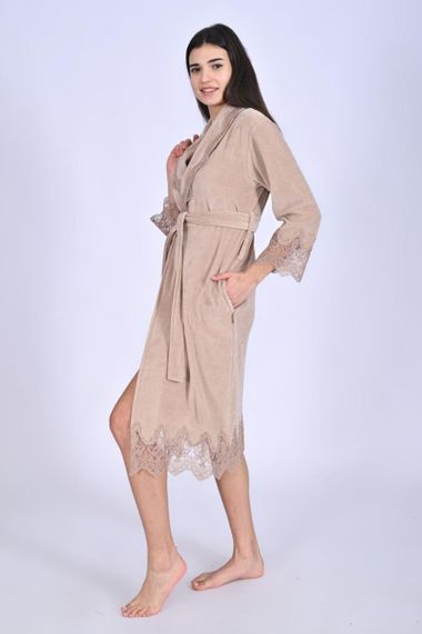 Халат женский велюровый 0519 бежевый NUSA Турция