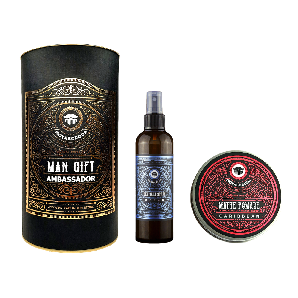 Набор для укладки волос/бороды MOYABORODA "HAIR №2" (Sea Salt Spray + POMADE 100ml + Тубус)