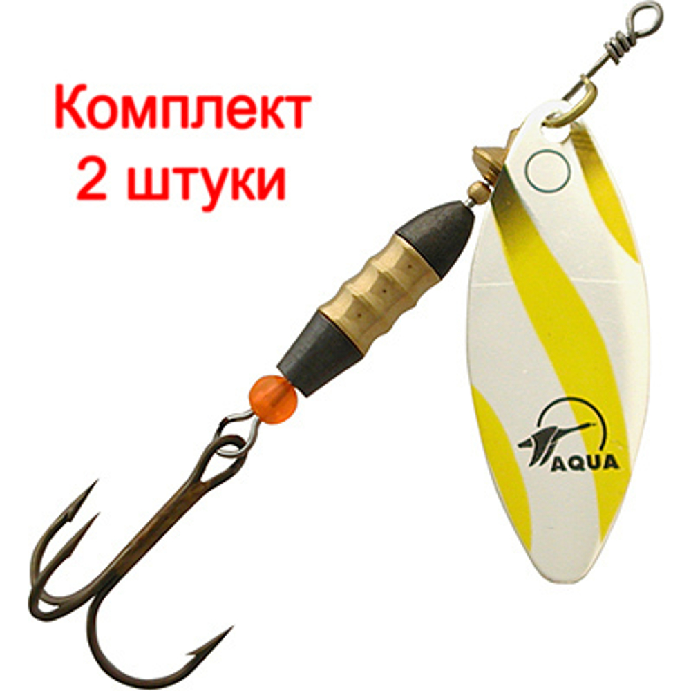Блесна для рыбалки AQUA LONG 04,0g, лепесток № 1, цвет LO-20 (серебро, желтый, черный), 2 штуки в комплекте