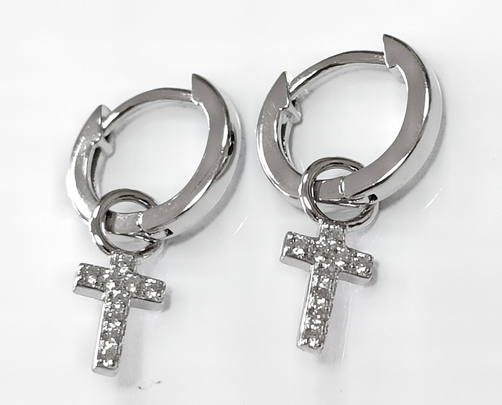 Серьги конго из серебра с крестом