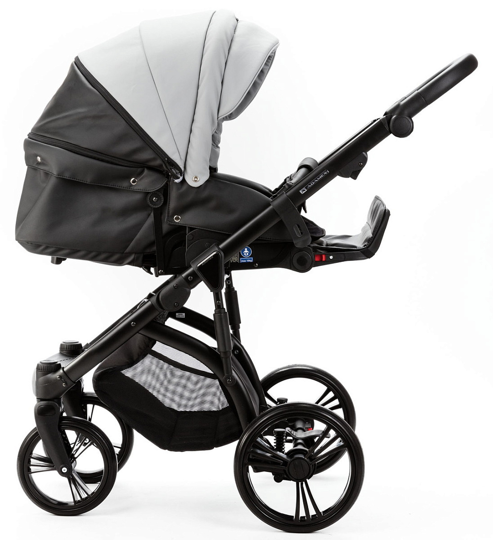 Детская коляска Adamex Lanti Deluxe 2 в 1 LN-SD107 (СВ.СЕР.КОЖА + ЧЕРН. КОЖА)