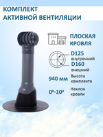 Комплект активной вентиляции: Турбодефлектор TD160, вент. выход Татполимер утепленный высотой Н-700, для плоской кровли