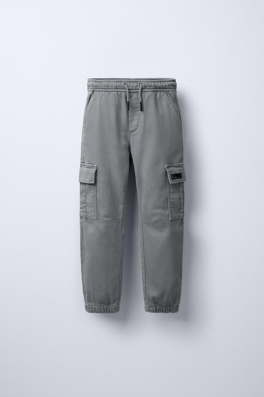 ZARA БРЮКИ КАРГО SOFT, ЛИНЯЛЫЙ СИНИЙ