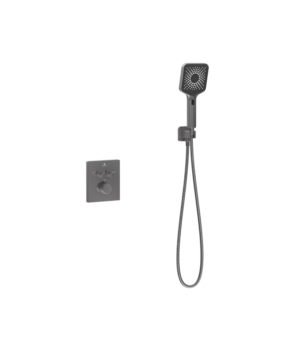 Душевой комплект Vincea Inspire VSFW-3I21MT4GM встраиваемый, термостат, двухрежимный, вороненая сталь
