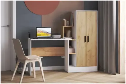 Компьютерный стол СКМ-1 (Белый/Дуб крафт золотой) МФ Микон