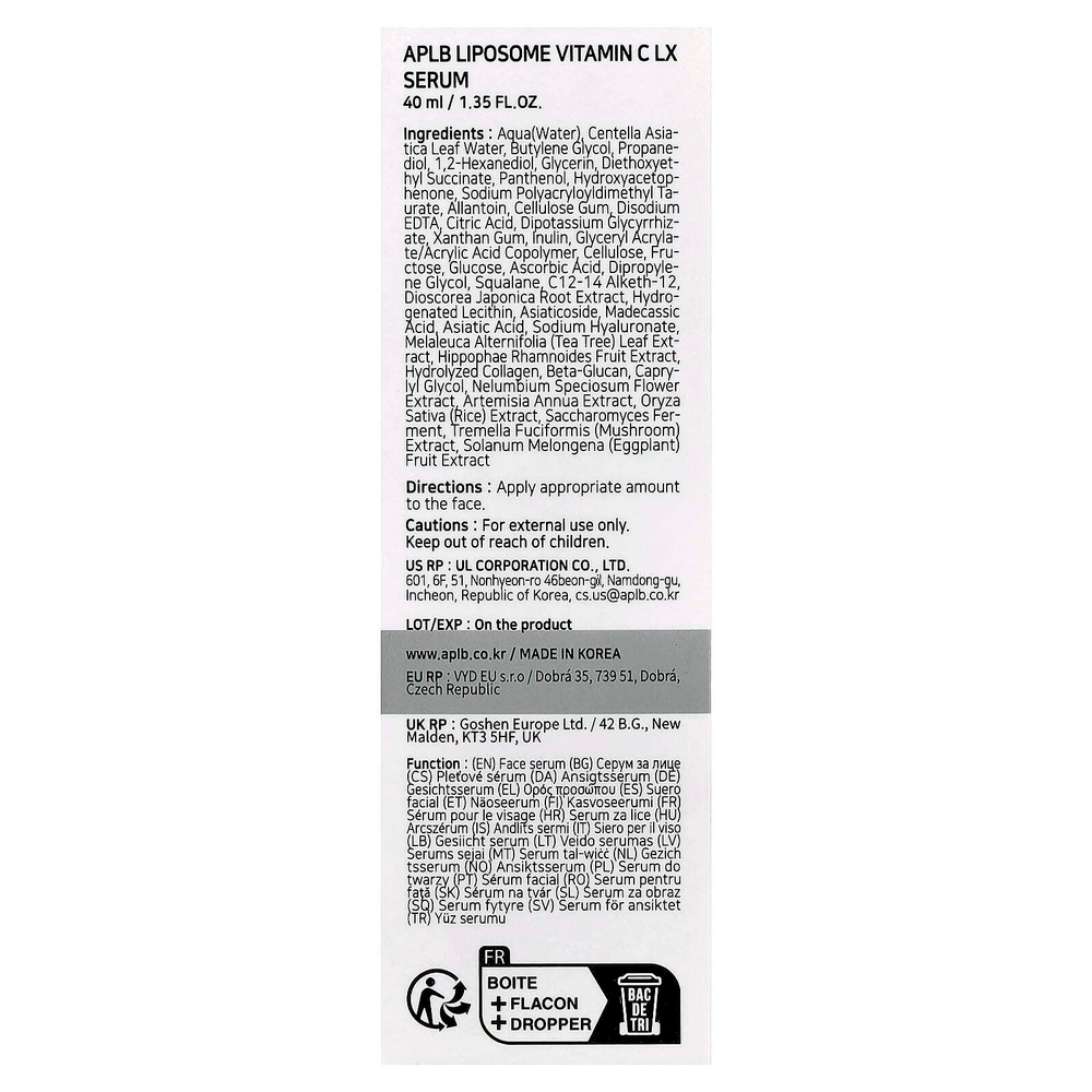 APLB, Липосомальная сыворотка с витамином C LX, 40 мл (1,35 жидк. Унции)