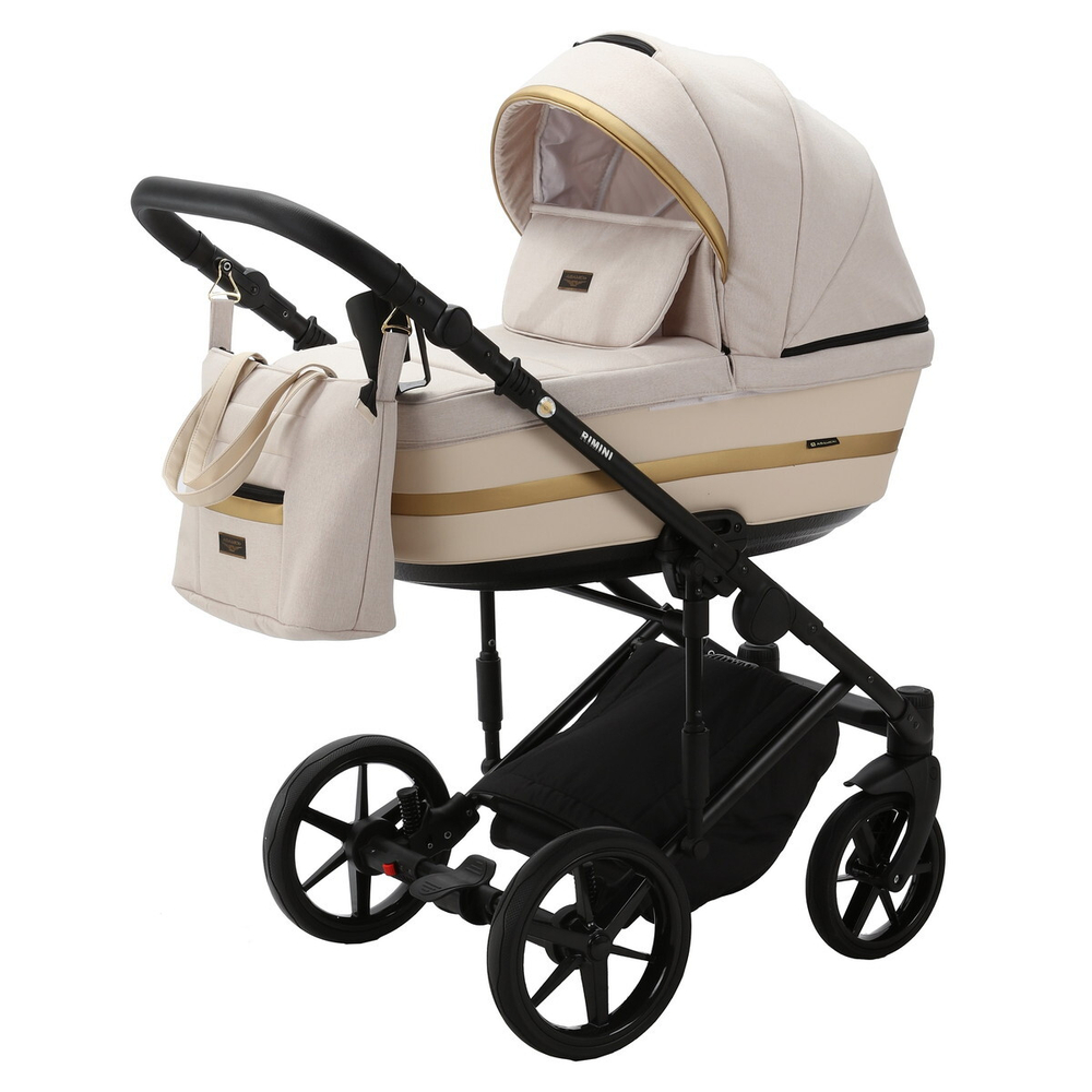 Детская коляска Adamex Rimini 3 в 1 RI17A (СВ.БЕЖ+МОЛОЧН.КОЖА+ЗОЛОТО.ОТДЕЛКА)