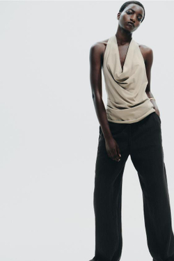 ZARA БРЮКИ ИЗ ТКАНИ С РЕЛЬЕФНЫМ УЗОРОМ, ЧЕРНЫЙ