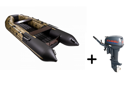 Таймень NX 3800 НДНД PRO камуфляж камыш/черный + KAMISU T 9.9 BMS (комплект лодка + мотор)