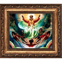 Бог Отец, Бог Сын и исхождение Святого Духа (Троица на херувимах). Икона на холсте с мощевиком.