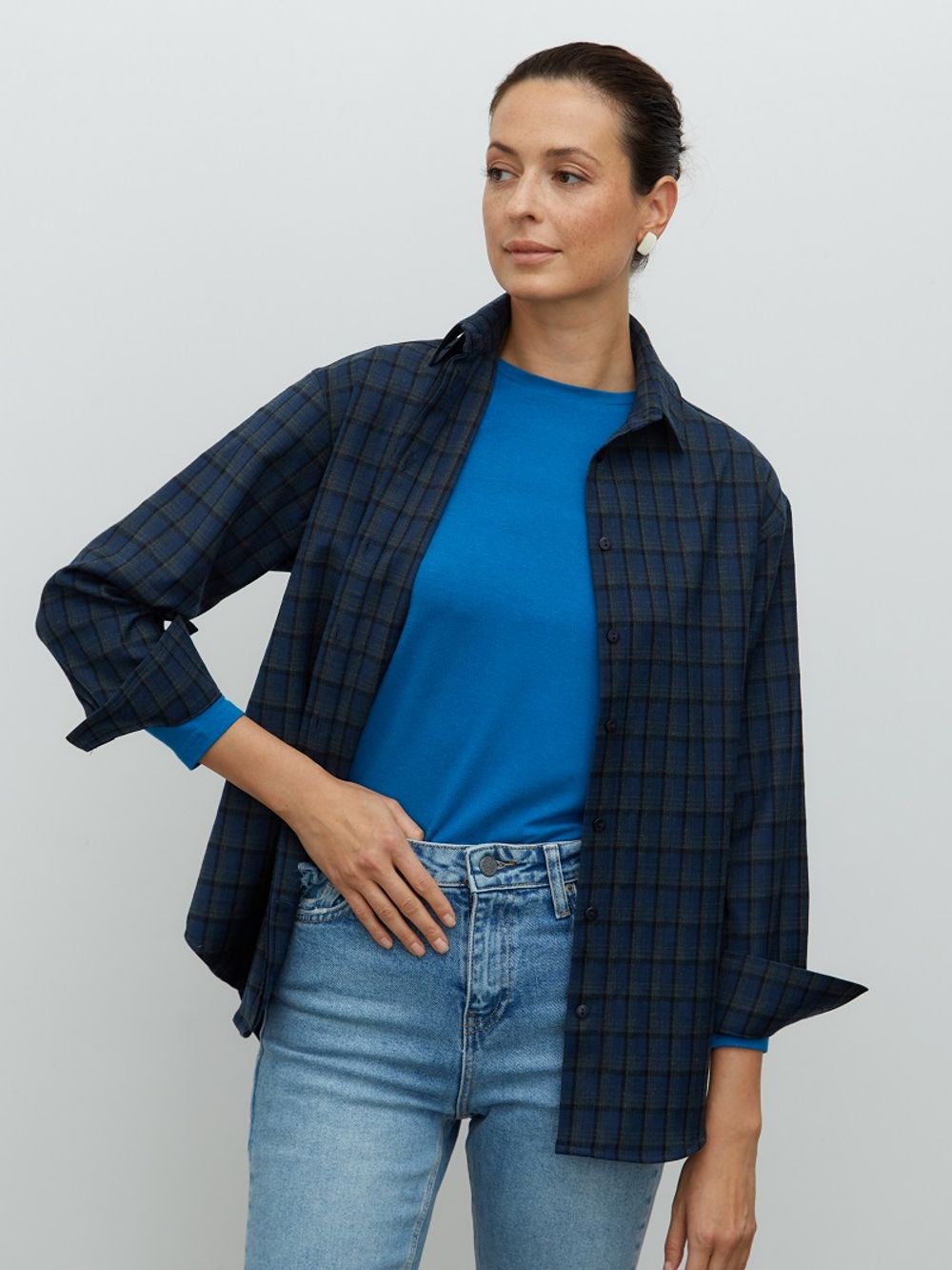 Рубашка Хельсинки синяя клетка шерсть