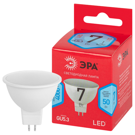 Лампочка светодиодная ЭРА RED LINE LED MR16-7W-840-GU5.3 R GU5.3 7 Вт софит нейтральный белый свет