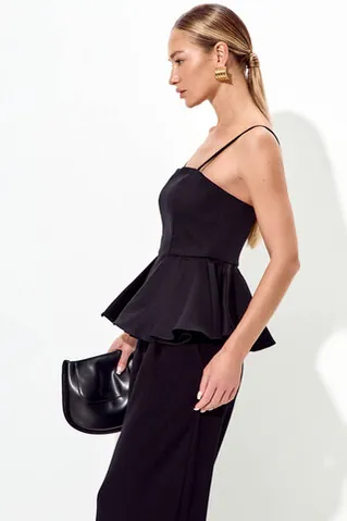 Корсет с баской из денима черного цвета