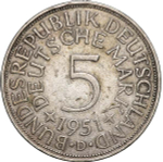 Germany, 5 Mark 1951 – Federal Eagle (Munich Mint - "D"), XF