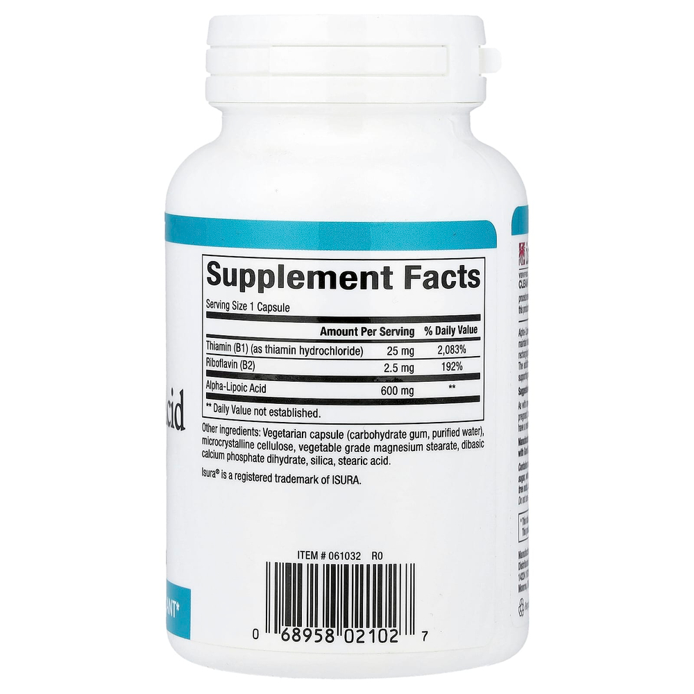 Natural Factors, альфа-липоевая кислота с витаминами B1 и B2, 60 вегетарианских капсул