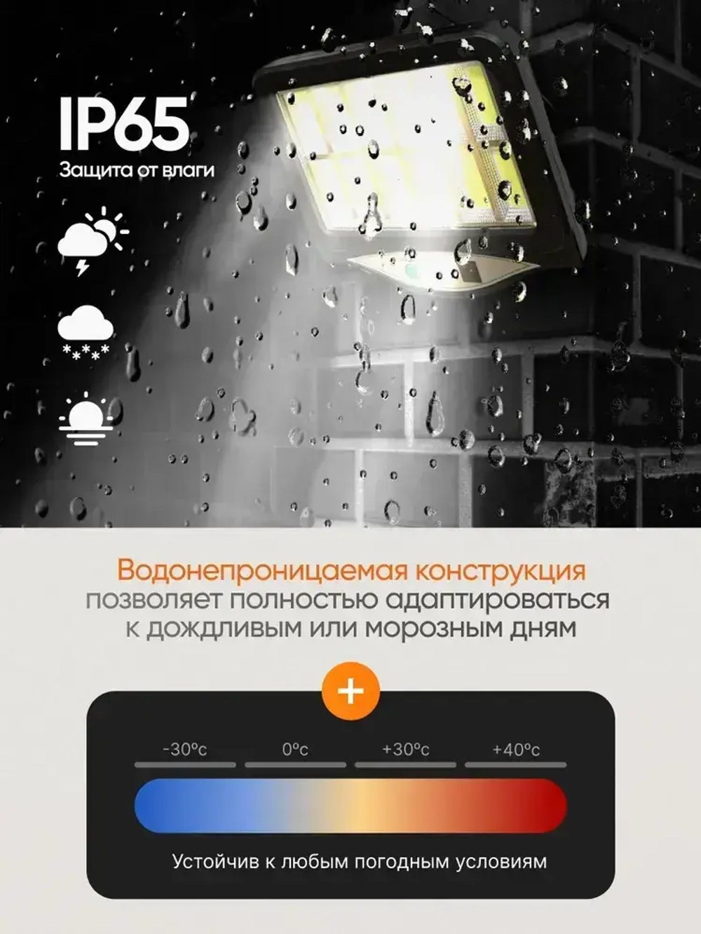 Прожектор светодиодный уличный с датчиком движения, на солнечной батарее