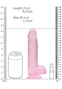 Прозрачный розовый фаллоимитатор RealRock - 16 см