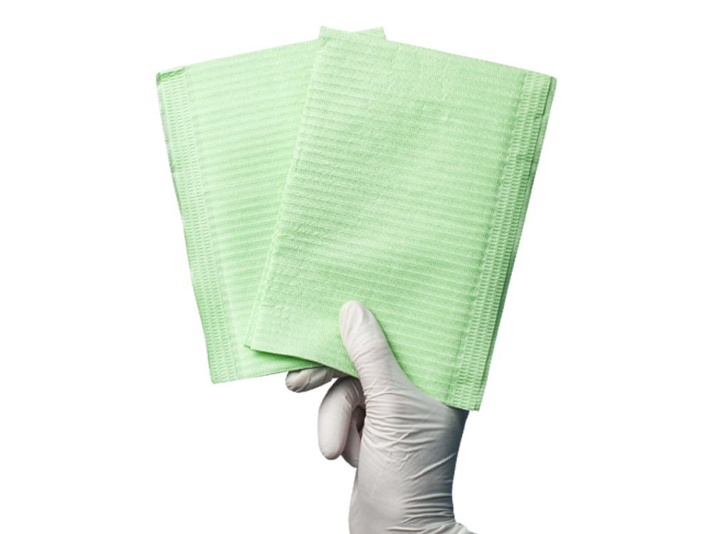 Салфетки ламинированные 33х45 см., 2-х слойные, рифлёная бумага/полиэтилен, салатовые, 500 шт/кор, Россия