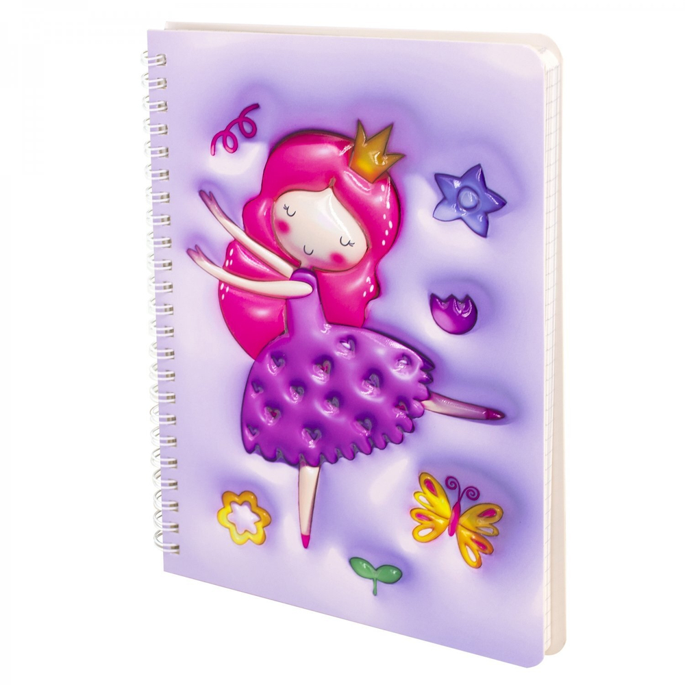 Блокнот 14,5 см * 20,5 см , гребень, Alingar, ламинация, конгрев, эффект 3D, 60 л., клетка, "Принцесса", сиреневый