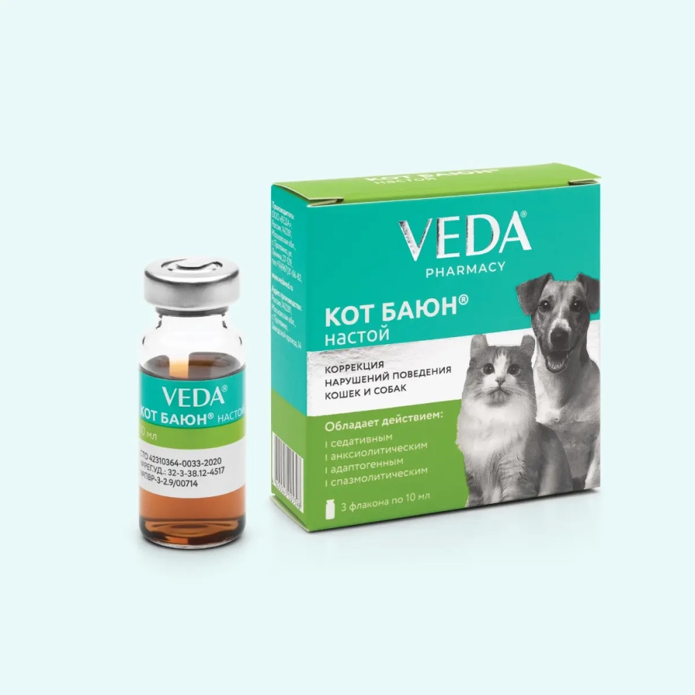 VEDA КОТ БАЮН Настой Успокоительное средство для кошек и собак, 3*10 мл