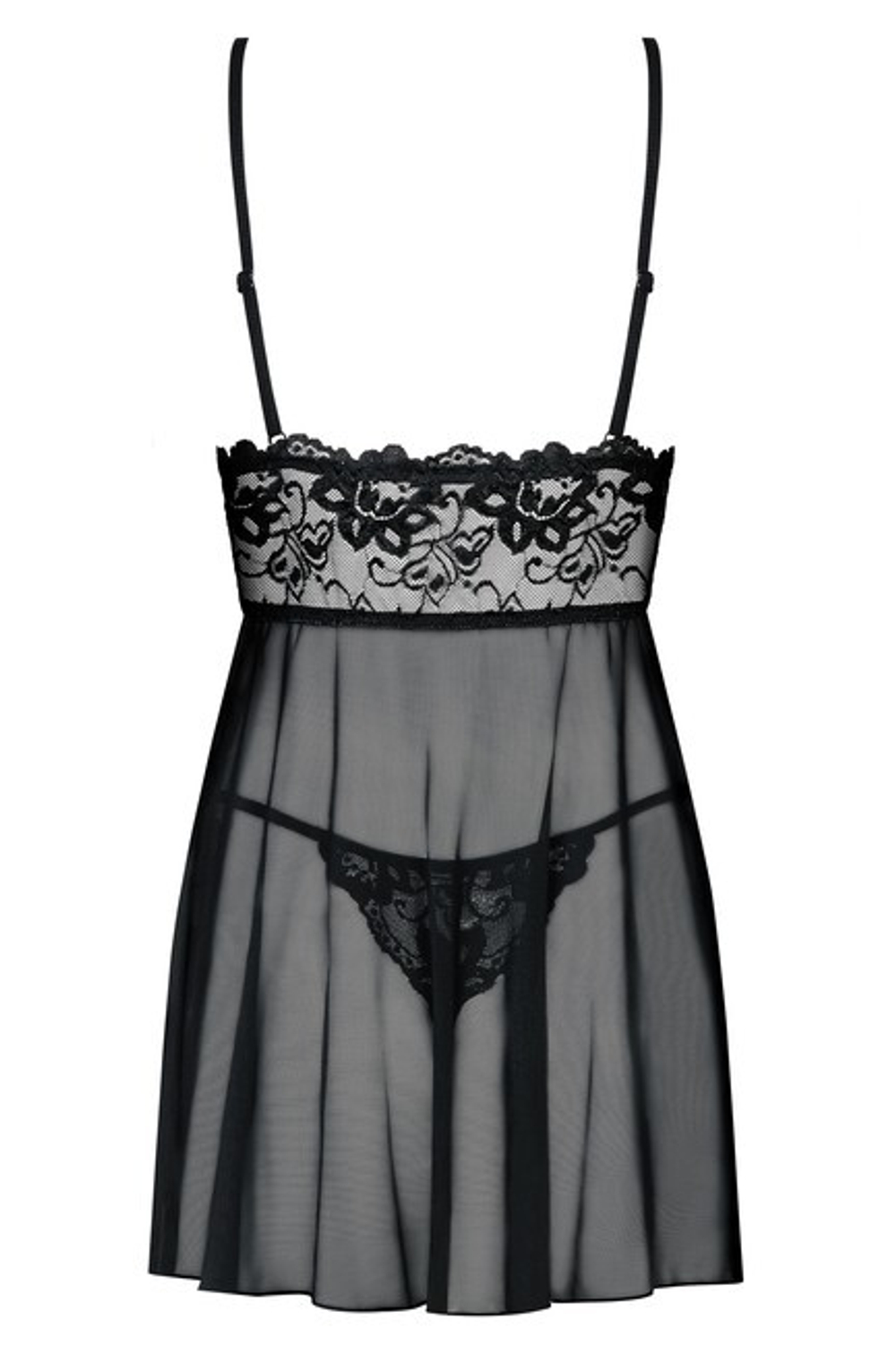 Черная сорочка с гипюровым верхом Imperia Babydoll LXL (46-48) (Цвет: черный)