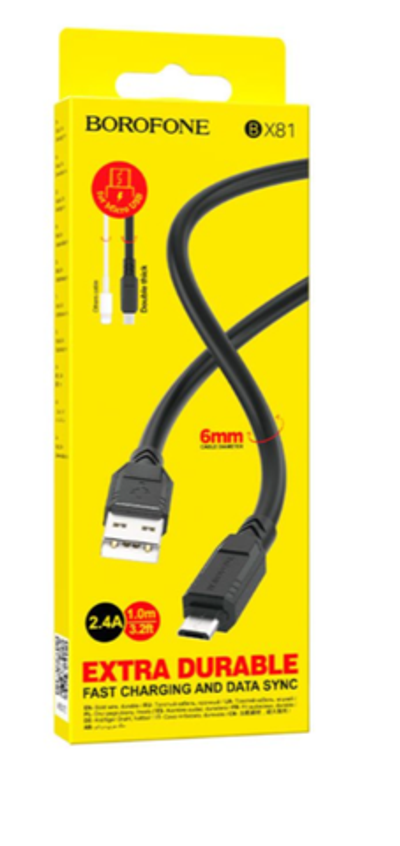 Кабель microUSB Borofone BX81 (2.4A,1m) черный