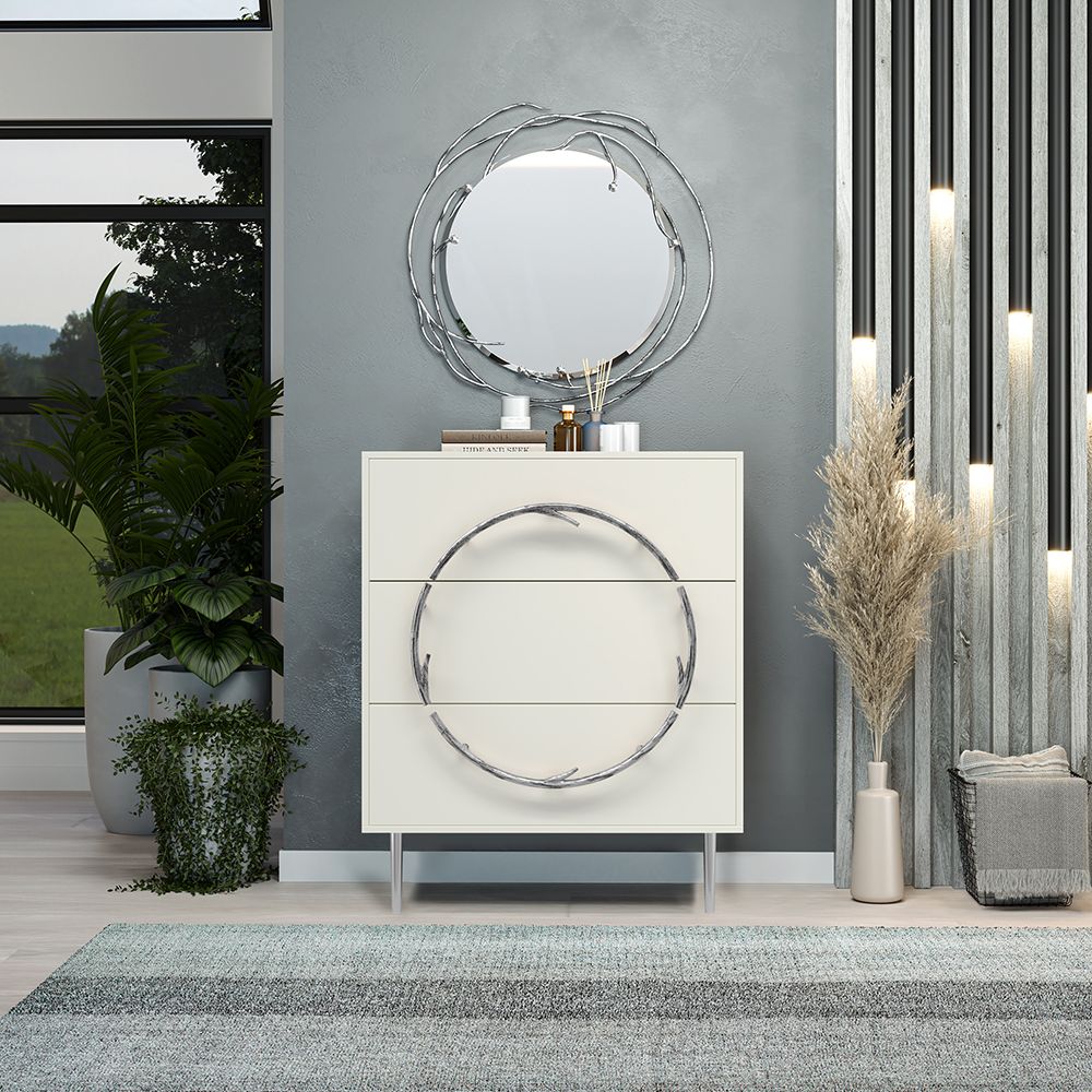 Комод Арт Колор matte Стайл Сильвер с 3 ящиками Белый опал матовый