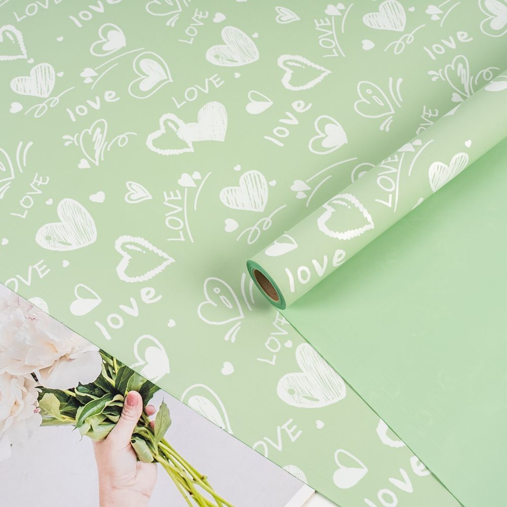 Пленка матовая &quot;Сердечный вихрь&quot; Зеленый чай 57см*10м