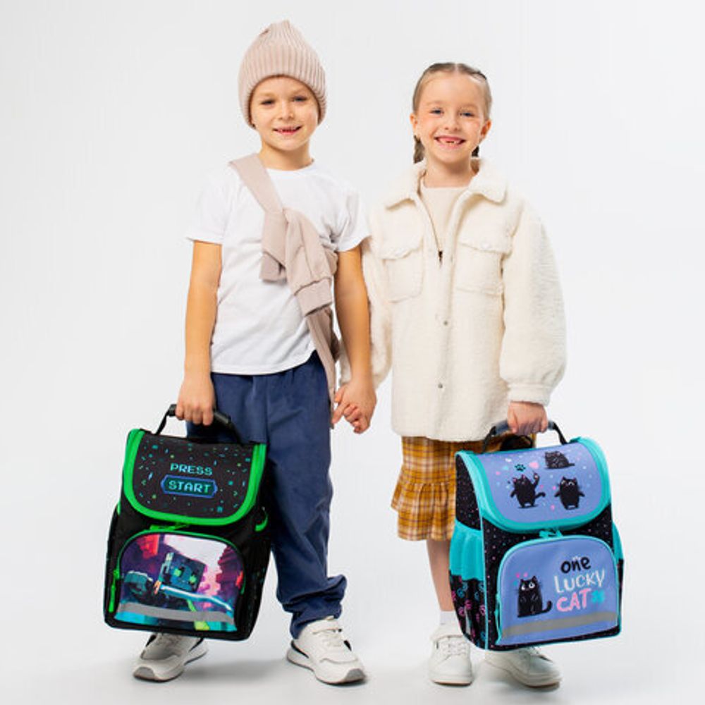 Ранец ПИФАГОР BASIC, 1 отделение, 3 кармана, эргономичная спинка, "Funny cats", 35х28х18 см, 273135