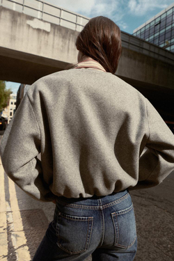 ZARA БОМБЕР ИЗ МЯГКОЙ ТКАНИ, СЕРЫЙ